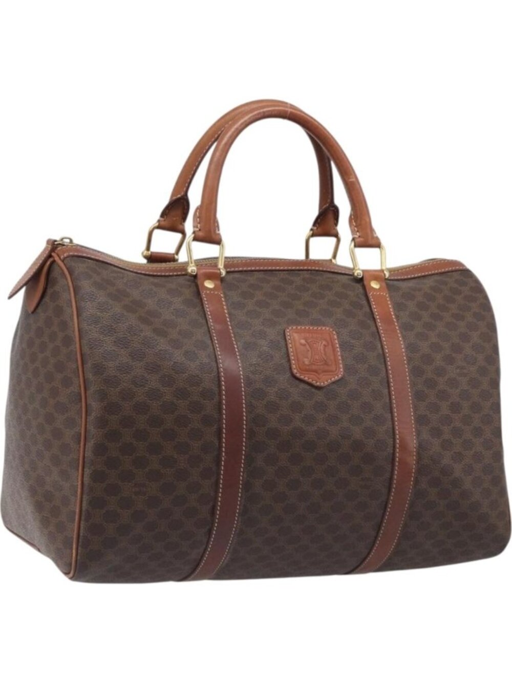 CELINE Macadam Canvas Boston Bag PVC Leather Brown Gold